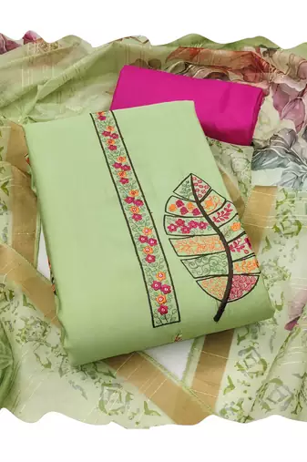 Green sequins cotton silk churidar dress-materials