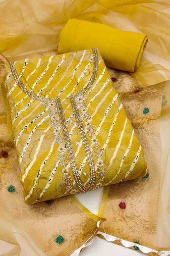 Light-green hand embroidery cotton semi stitched churidar dress-materials