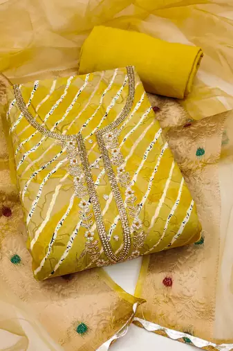 Light-green hand embroidery cotton semi stitched churidar dress-materials