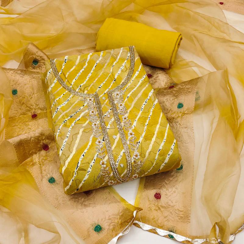 Light-green hand embroidery cotton semi stitched churidar dress-materials