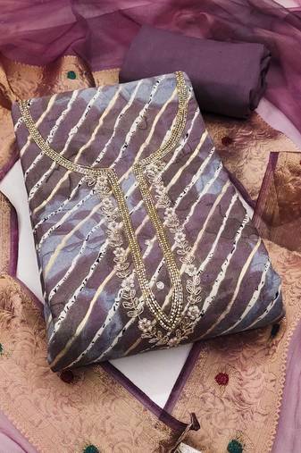 Purple hand embroidery cotton semi stitched churidar dress-materials