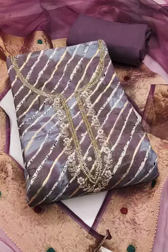 Purple hand embroidery cotton semi stitched churidar dress-materials