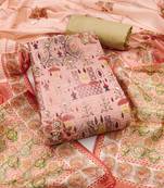 Peach hand embroidery cotton semi stitched churidar dress-materials