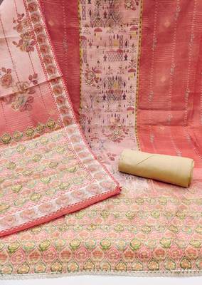 Peach hand embroidery cotton churidar dress-materials 2