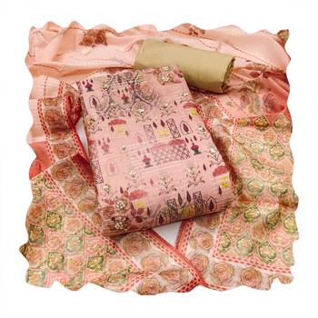 Peach hand embroidery cotton churidar dress-materials 4