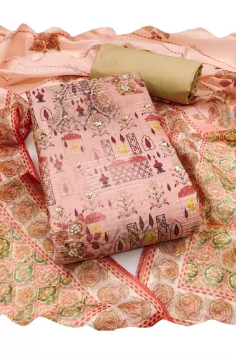 Peach hand embroidery cotton churidar dress-materials