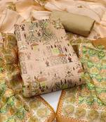 Beige hand embroidery cotton semi stitched churidar dress-materials