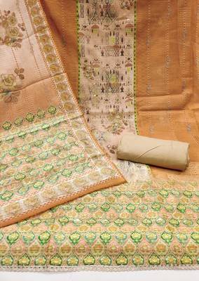 Beige hand embroidery cotton churidar dress-materials 2