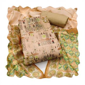 Beige hand embroidery cotton churidar dress-materials 4