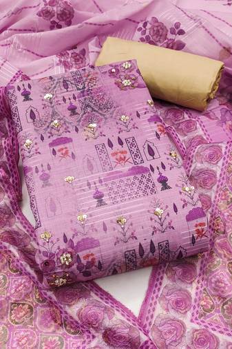 Purple hand embroidery cotton semi stitched churidar dress-materials