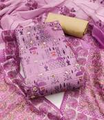 Purple hand embroidery cotton semi stitched churidar dress-materials
