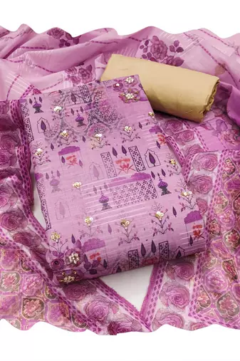 Purple hand embroidery cotton churidar dress-materials