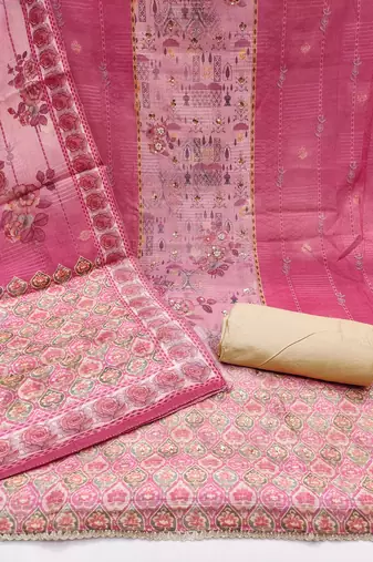 Pink hand embroidery cotton churidar dress-materials