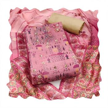 Pink hand embroidery cotton churidar dress-materials 4