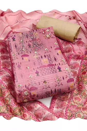 Pink hand embroidery cotton churidar dress-materials