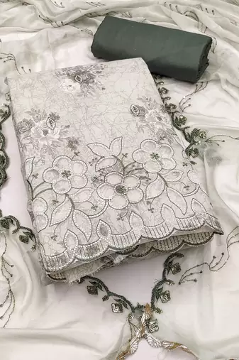 Multicolor embroidered cotton semi stitched churidar dress-materials