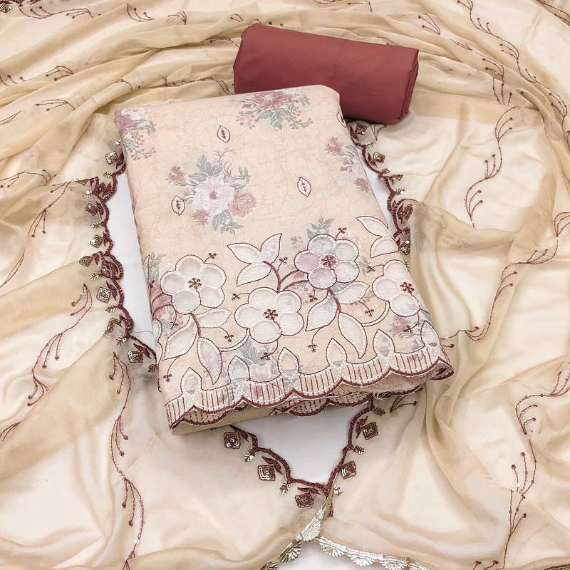 Multicolor embroidered cotton semi stitched churidar dress-materials