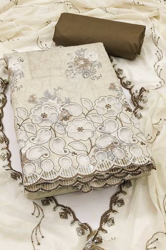 Multicolor embroidered cotton semi stitched churidar dress-materials