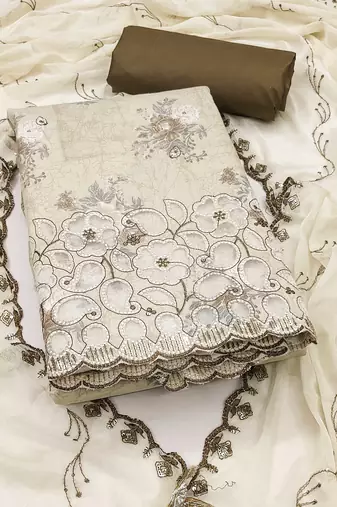 Multicolor embroidered cotton semi stitched churidar dress-materials