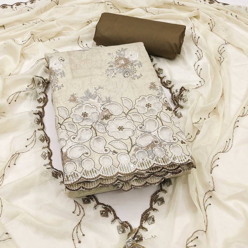 Multicolor embroidered cotton semi stitched churidar dress-materials