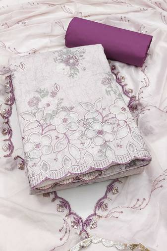 Multicolor embroidered cotton semi stitched churidar dress-materials