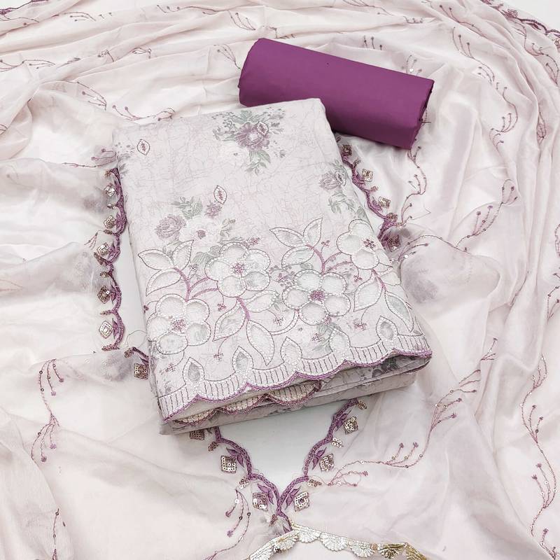 Multicolor embroidered cotton semi stitched churidar dress-materials