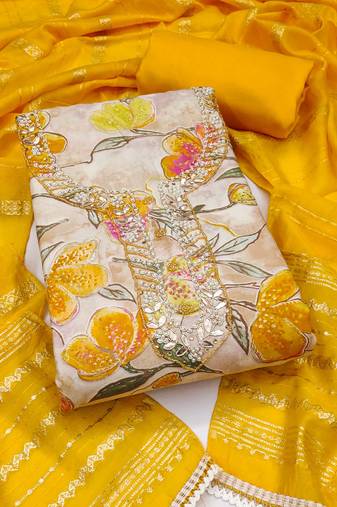 Multicolor hand embroidery cotton semi stitched churidar dress-materials