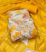 Multicolor hand embroidery cotton semi stitched churidar dress-materials