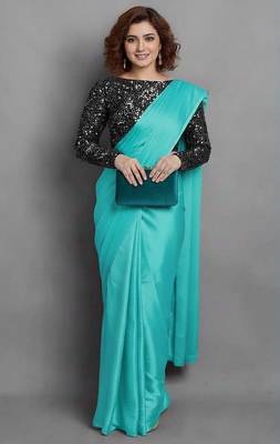 BOLLYWOOD STYLE DESIGNER SATIN SILK SAREE PARTY WEAR SAREE EXCLUSIVE SAREE WITH SEQUENCE WORK SAREE AND BLOUSE 1