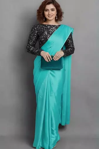 BOLLYWOOD STYLE DESIGNER SATIN SILK SAREE PARTY WEAR SAREE EXCLUSIVE SAREE WITH SEQUENCE WORK SAREE AND BLOUSE