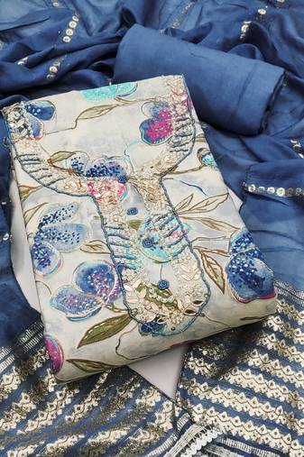 Multicolor hand embroidery cotton semi stitched churidar dress-materials