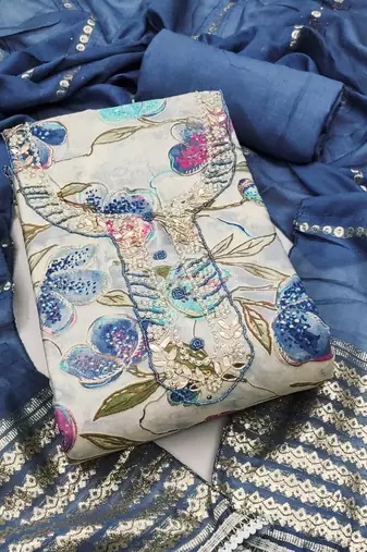 Multicolor hand embroidery cotton semi stitched churidar dress-materials