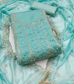 Sea-green sequins viscose semi stitched churidar dress-materials