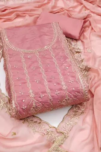 Baby-pink sequins viscose semi stitched churidar dress-materials