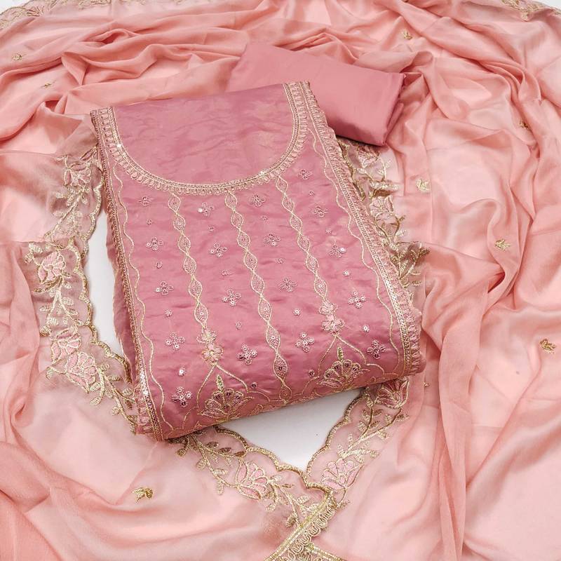 Baby-pink sequins viscose semi stitched churidar dress-materials