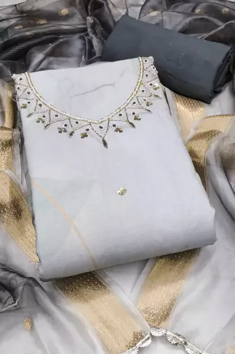 Multicolor hand embroidery cotton semi stitched churidar dress-materials