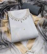 Multicolor hand embroidery cotton semi stitched churidar dress-materials