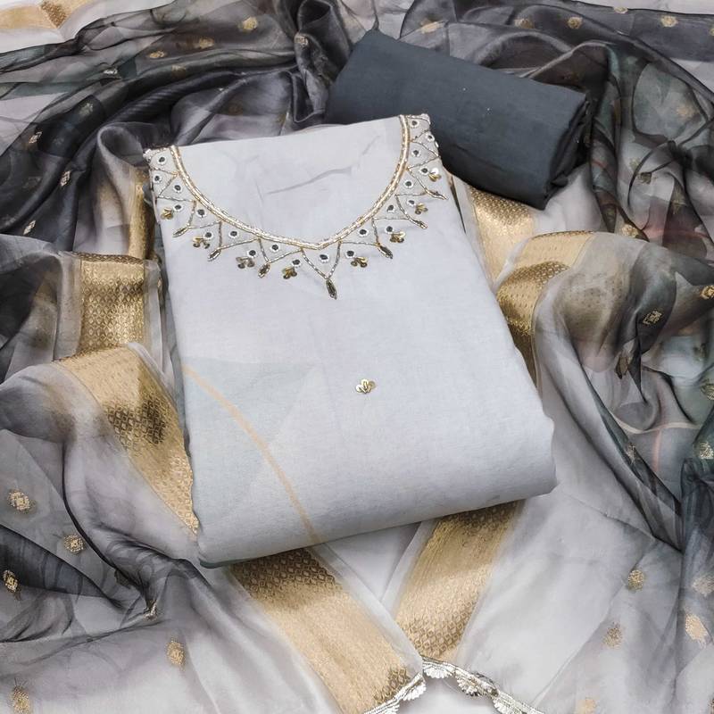 Multicolor hand embroidery cotton semi stitched churidar dress-materials