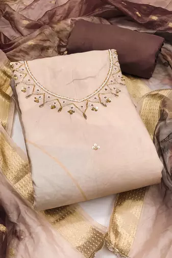 Multicolor hand embroidery cotton semi stitched churidar dress-materials