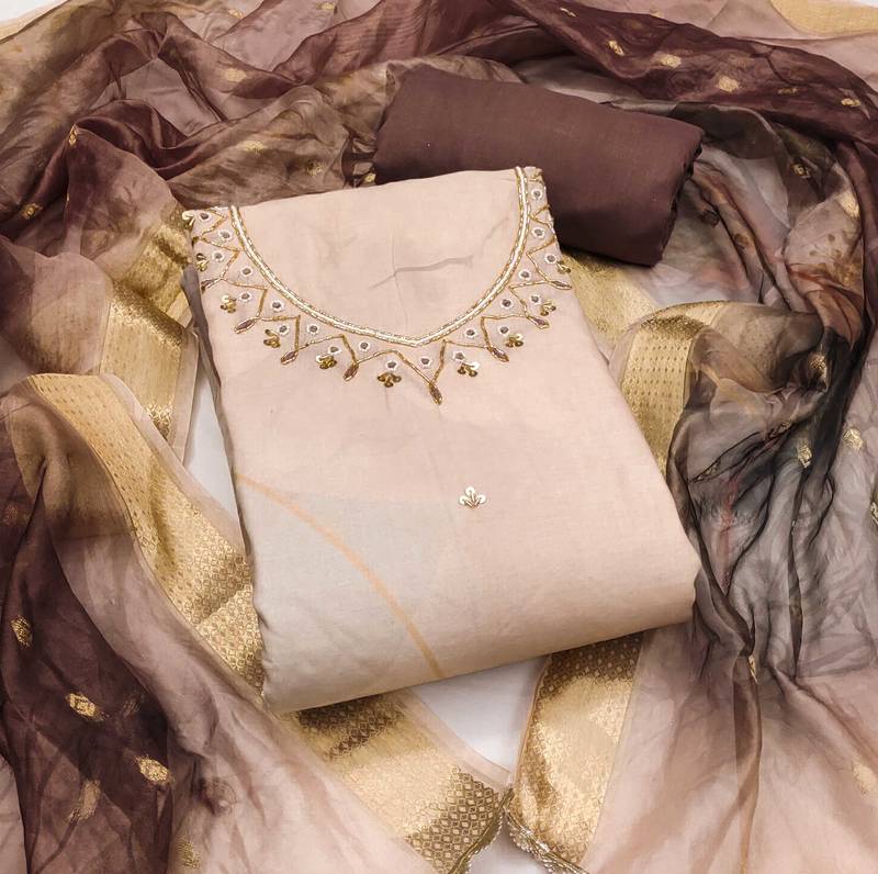 Multicolor hand embroidery cotton semi stitched churidar dress-materials