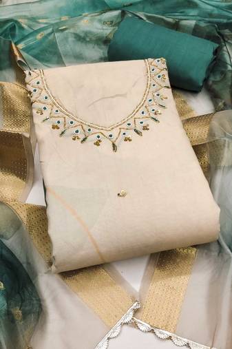 Multicolor hand embroidery cotton semi stitched churidar dress-materials