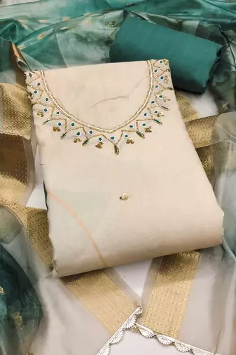 Multicolor hand embroidery cotton semi stitched churidar dress-materials