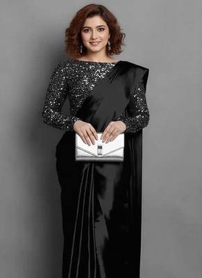 BOLLYWOOD STYLE DESIGNER SATIN ART SILK SAREE PARTY WEAR SAREE EXCLUSIVE SAREE WITH BLOUSE 1