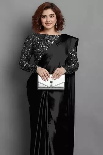 BOLLYWOOD STYLE DESIGNER SATIN ART SILK SAREE PARTY WEAR SAREE EXCLUSIVE SAREE WITH BLOUSE