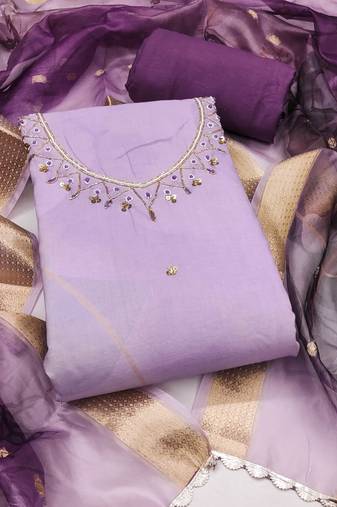 Multicolor hand embroidery cotton semi stitched churidar dress-materials