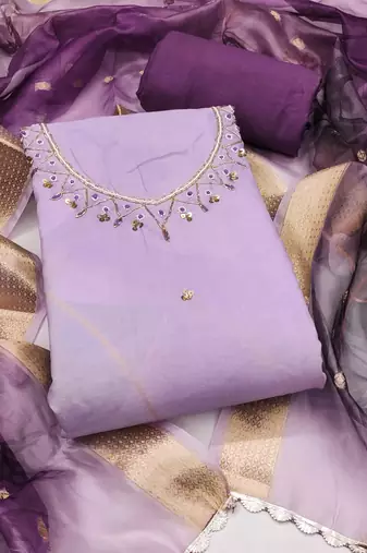 Multicolor hand embroidery cotton semi stitched churidar dress-materials