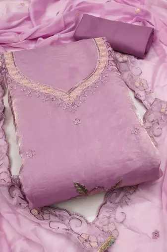 Lavender sequins viscose semi stitched churidar dress-materials