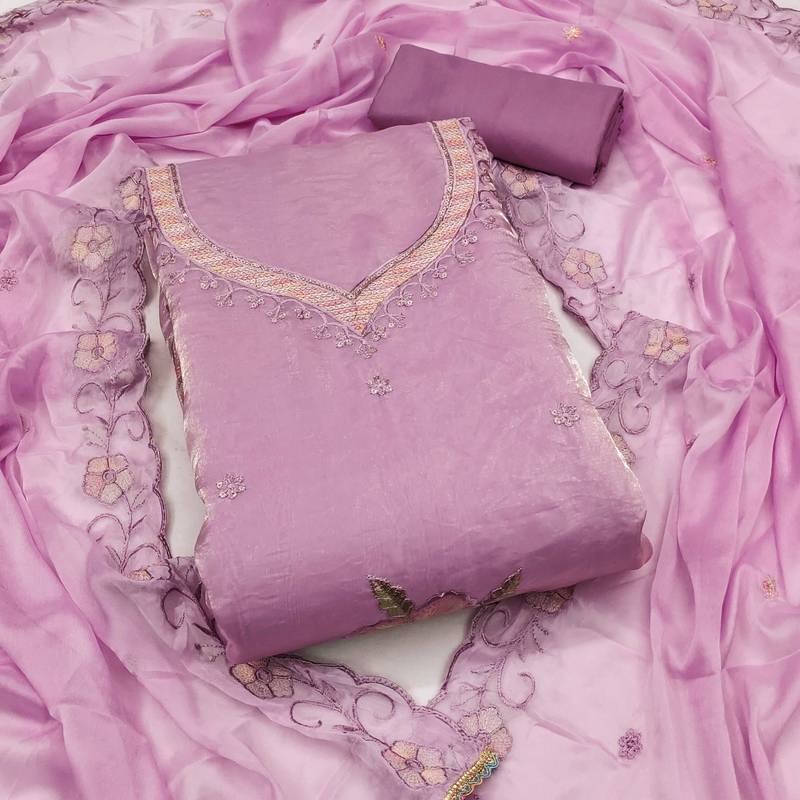 Lavender sequins viscose semi stitched churidar dress-materials
