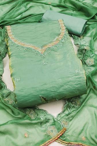 Light-green sequins viscose semi stitched churidar dress-materials