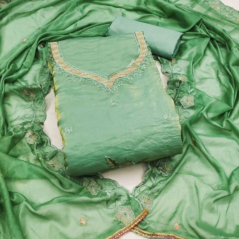 Light-green sequins viscose semi stitched churidar dress-materials